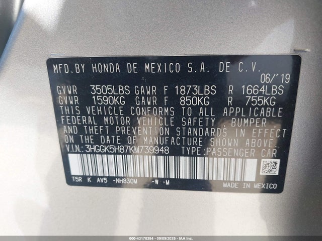 3HGGK5H87KM739948 Honda l15b1