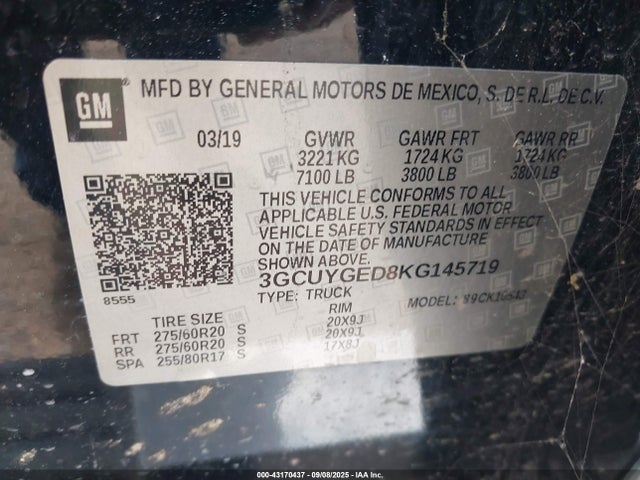 3GCUYGED8KG145719 Chevrolet l84 - di, dfm, alum, gen 5, var 2