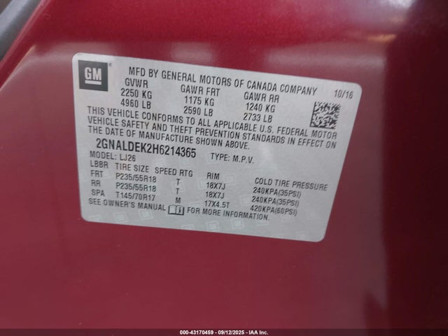 2GNALDEK2H6214365 Chevrolet lea - sidi: spark ignited direct injection, e85 max, alum