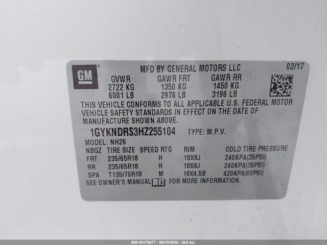 2017 CADILLAC XT5 1GYKNDRS3HZ255104 Photo 8
