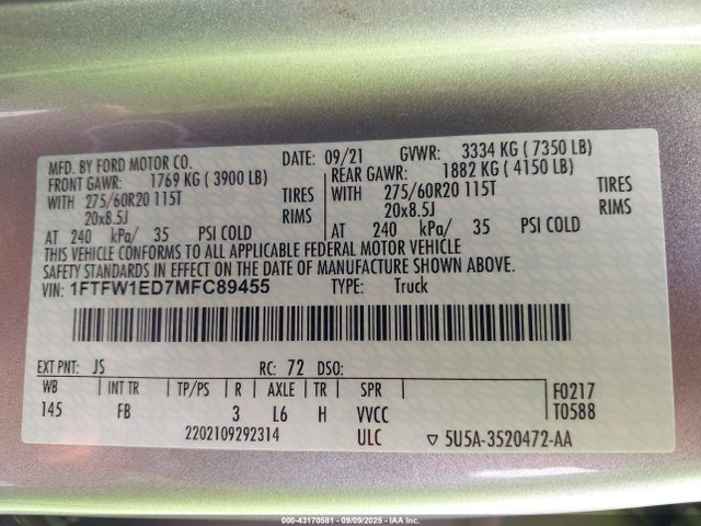 Ford hev 2021 1FTFW1ED7MFC89455 Image 9