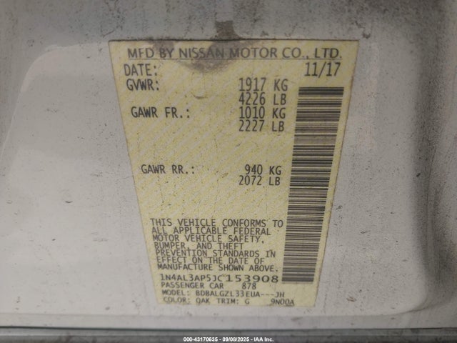 1N4AL3AP5JC153908 Nissan Altima 2.5 S