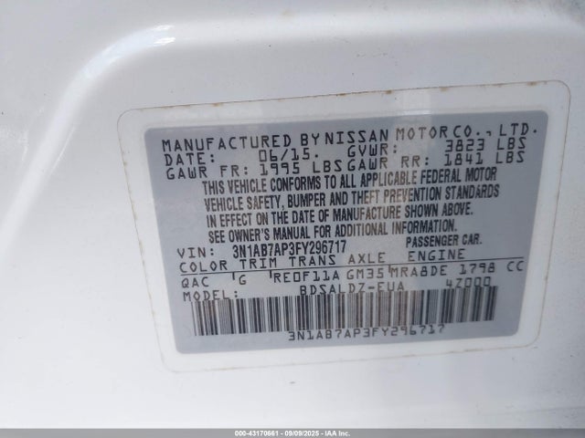 3N1AB7AP3FY296717 Nissan 2015
