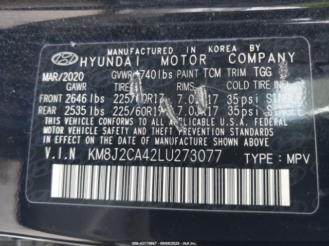 2020 HYUNDAI TUCSON KM8J2CA42LU273077 Photo 8