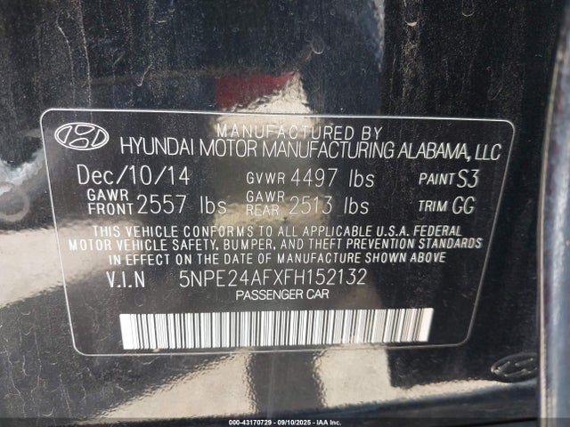 5NPE24AFXFH152132 Hyundai dohc gdi theta-ii