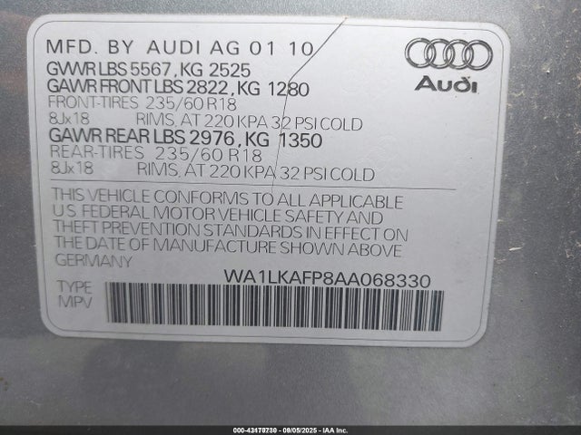 2010 AUDI Q5 WA1LKAFP8AA068330 Photo 8
