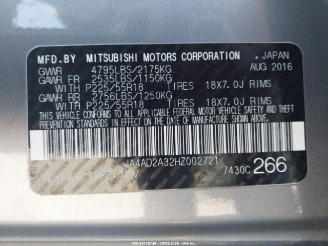 2017 MITSUBISHI OUTLANDER JA4AD2A32HZ002721 Photo 8