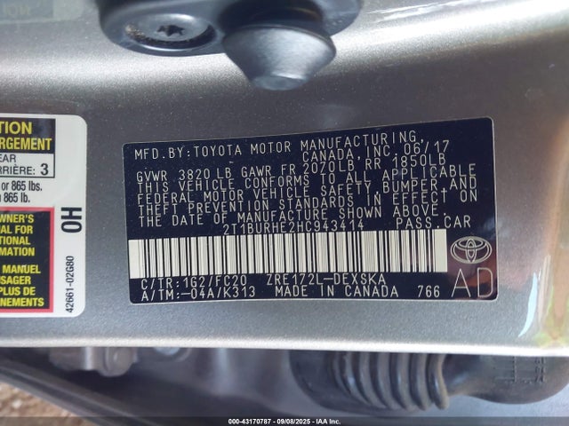Toyota 2zr-fe 2017 2T1BURHE2HC943414 Image 9
