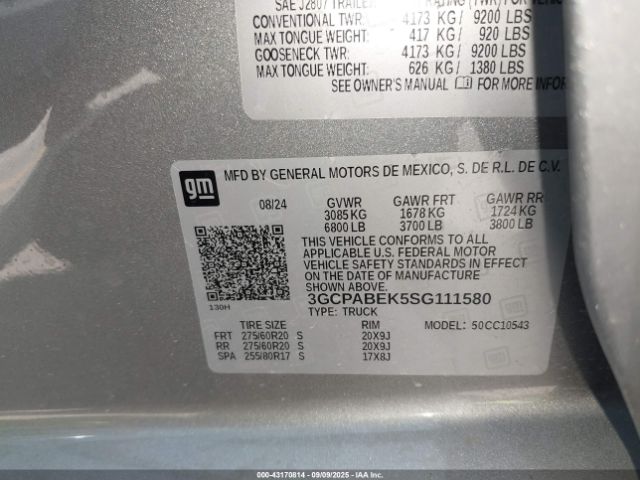 2025 CHEVROLET SILVERADO 1500 3GCPABEK5SG111580 Photo 8