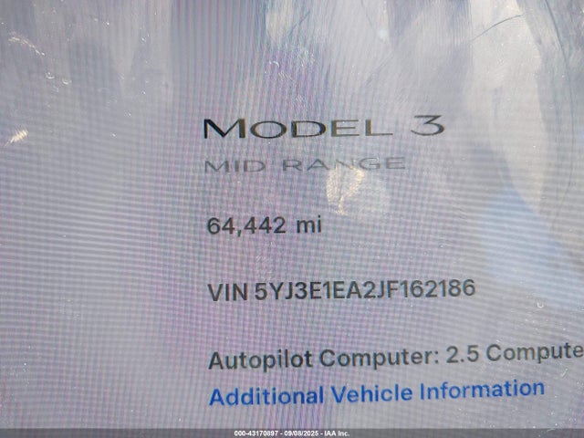 5YJ3E1EA2JF162186 Tesla MODEL 3