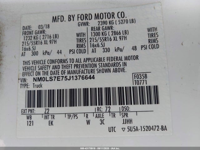 NM0LS7E75J1376644 Ford 2.5l dohc pfi