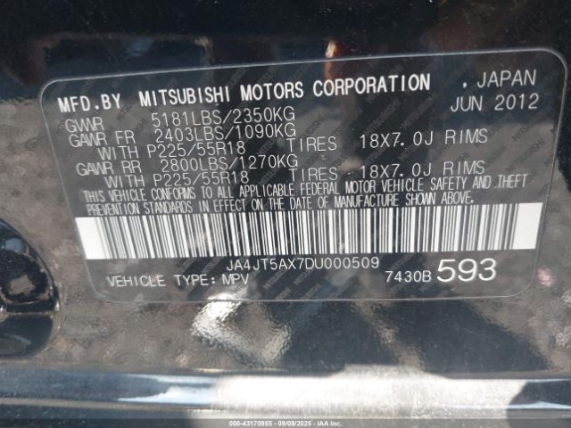 2013 MITSUBISHI OUTLANDER JA4JT5AX7DU000509 Photo 8