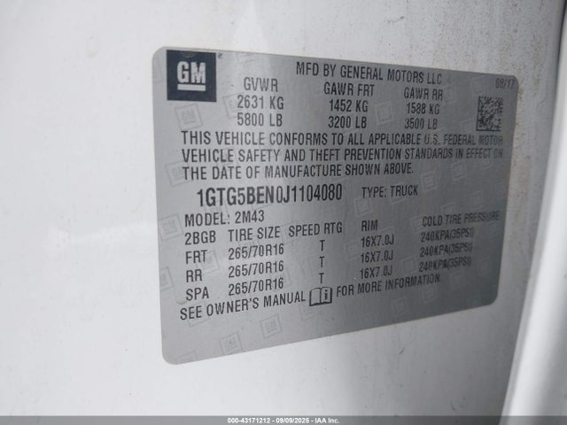 1GTG5BEN0J1104080 GMC lgz - direct injection, variable valve timing, alum, var2, gen 2
