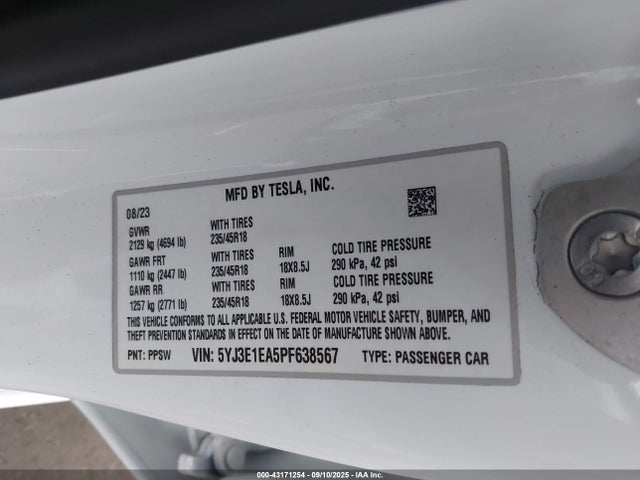 Tesla MODEL 3 2023 5YJ3E1EA5PF638567 Image 9