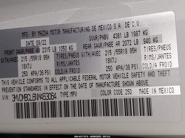Mazda py 2022 3MVDMBCL6NM453064 Image 9