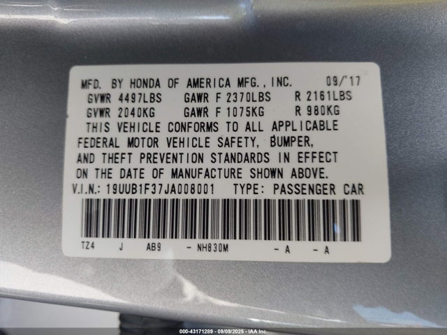 Acura k24w7 2018 19UUB1F37JA008001 Image 9