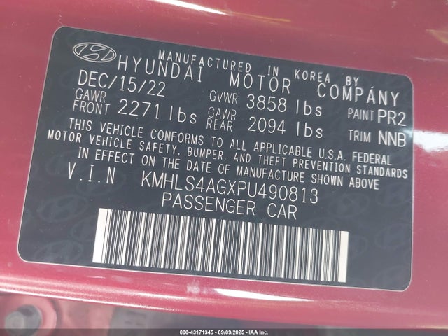 KMHLS4AGXPU490813 Hyundai mpi nu pe