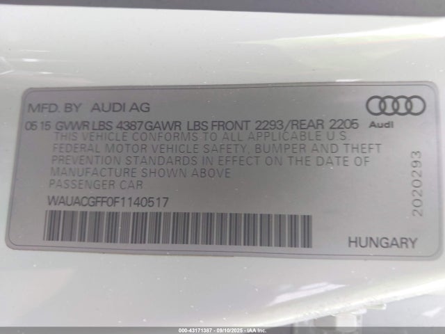 2015 AUDI A3 WAUACGFF0F1140517 Photo 8