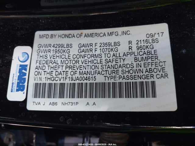1HGCV1F19JA004615 Honda l15be