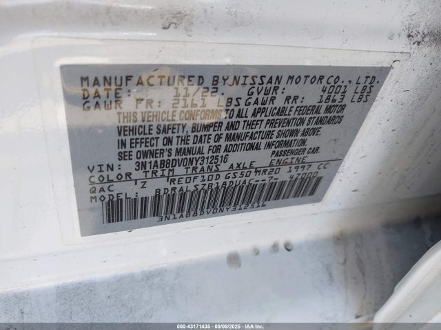 3N1AB8DV0NY312516 Nissan 2022