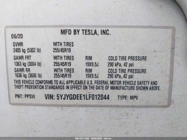 5YJYGDEE1LF012044 Tesla 2020