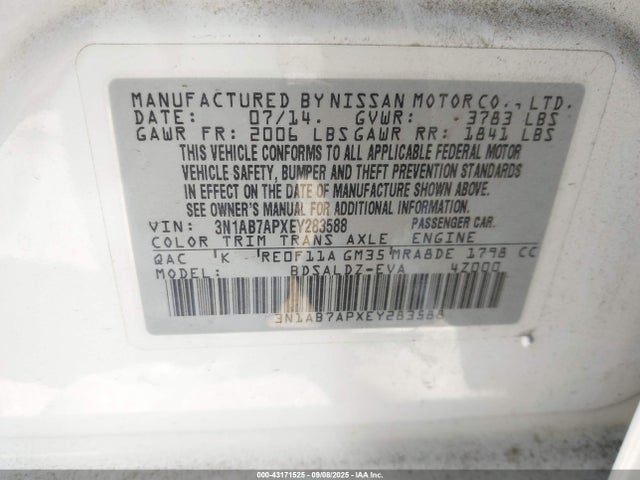 3N1AB7APXEY283588 Nissan 2014