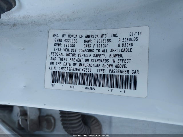 Honda k24w1 2014 1HGCR2F82EA142588 Image 9