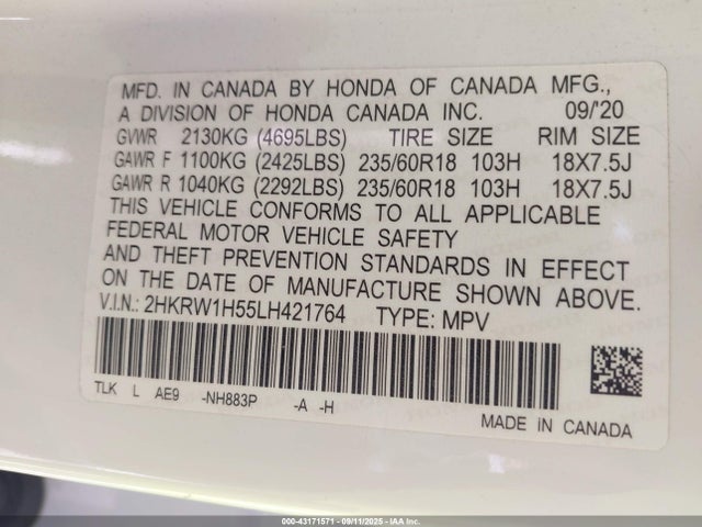 2HKRW1H55LH421764 Honda l15be