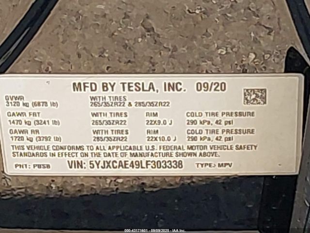 2020 TESLA MODEL X 5YJXCAE49LF303338 Photo 8
