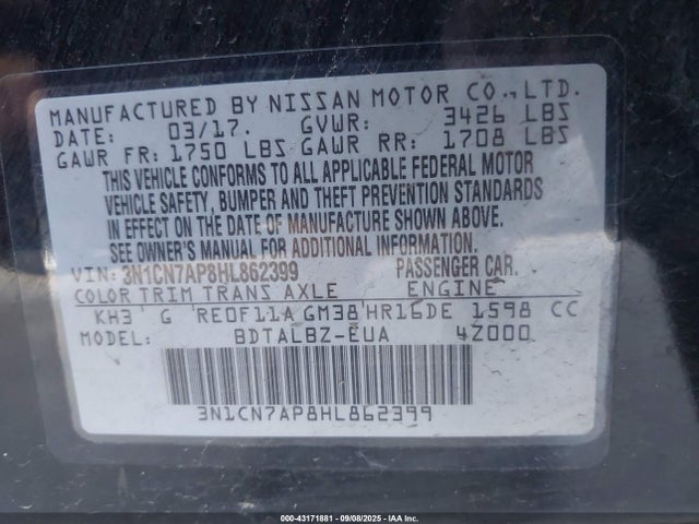 3N1CN7AP8HL862399 Nissan 2017