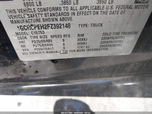 1GCRCPEH2FZ392148 Chevrolet lv3 - vvt, aluminum, e85 max