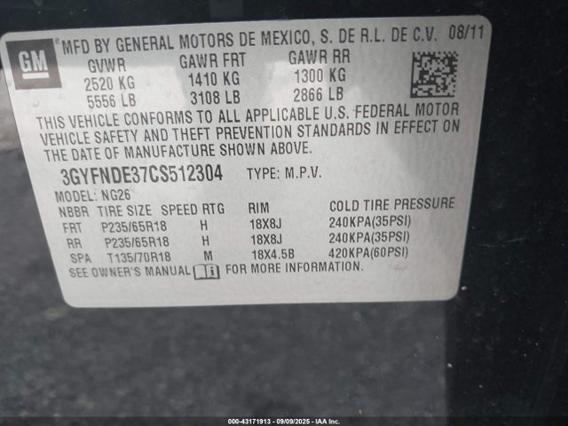2012 CADILLAC SRX 3GYFNDE37CS512304 Photo 8