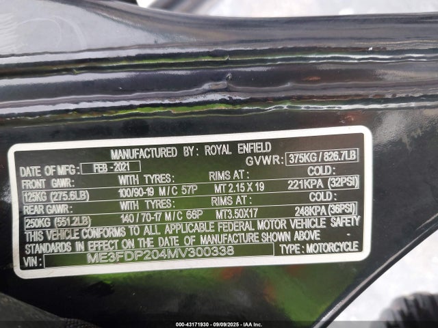 ME3FDP204MV300338 Royal Enfield Motors J1-349
