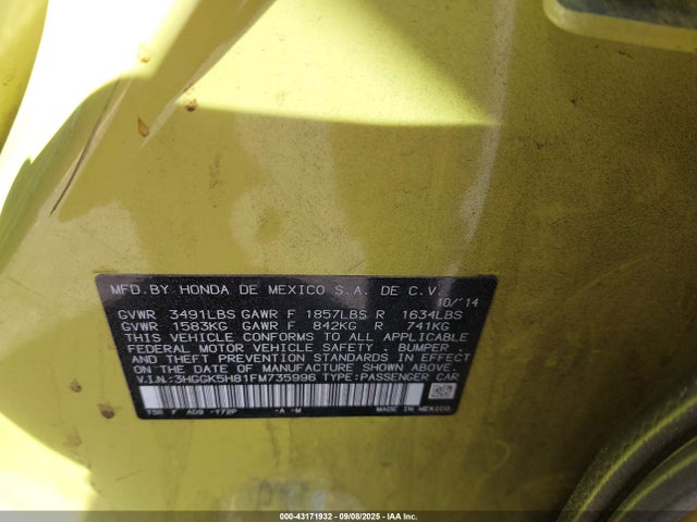 3HGGK5H81FM735996 Honda l15b1