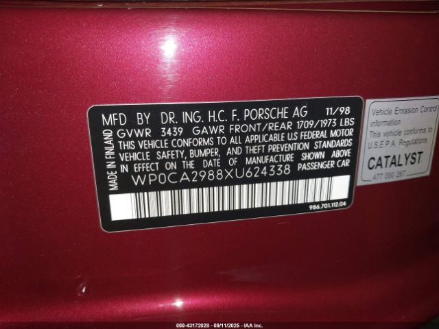 1999 PORSCHE BOXSTER WP0CA2988XU624338 Photo 8