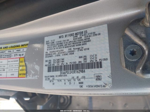 2018 FORD FUSION HYBRID 3FA6P0LU4JR162984 Photo 8