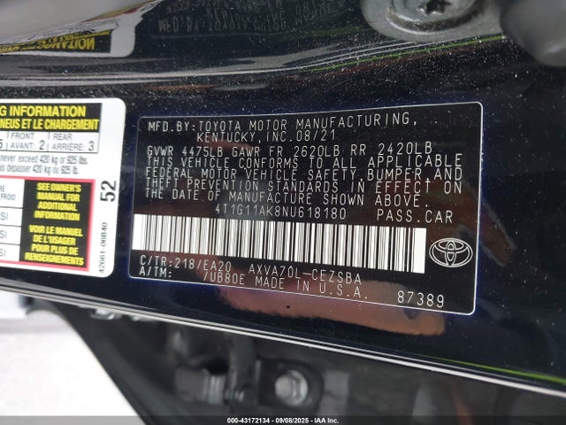 4T1G11AK8NU618180 Toyota a25a-fks