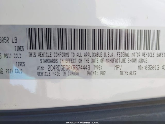 Dodge 2019 2019 2C4RDGEG0KR674443 Image 9