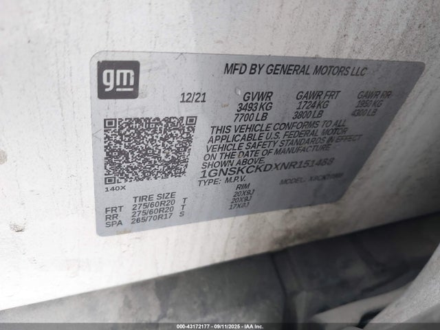 1GNSKCKDXNR151488 Chevrolet l84 - di, dfm, alum, gen 5, var 2