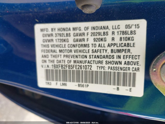 Honda r18z1 2015 19XFB2F85FE261072 Image 9
