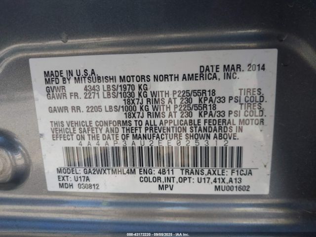 2014 MITSUBISHI OUTLANDER SPORT 4A4AP3AU2EE025312 Photo 8