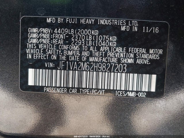JF1VA2M62H9827203 Subaru 2017