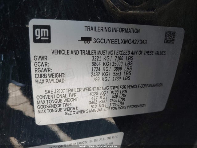 3GCUYEELXMG427343 Chevrolet l87 - di dfm, alum, gen 5