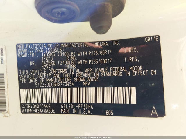 Toyota 2gr-fks 2017 5TDZZ3DC6HS773454 Image 9