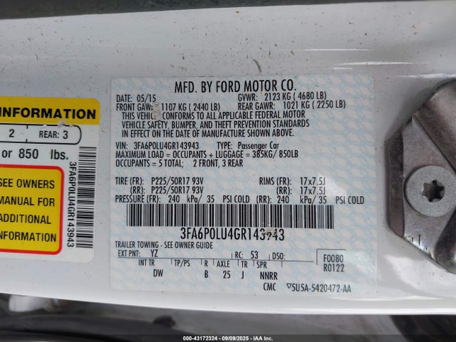 3FA6P0LU4GR143943 Ford 2016
