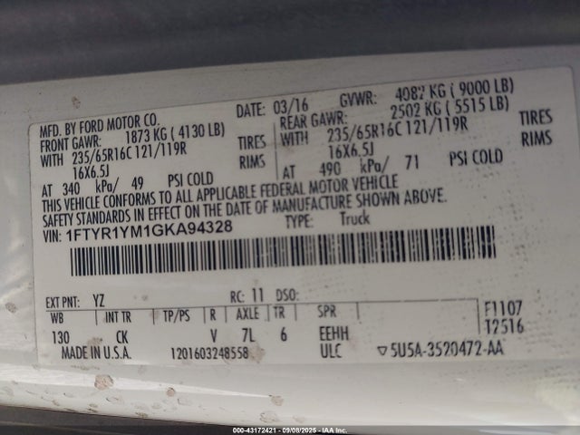 1FTYR1YM1GKA94328 Ford 2016