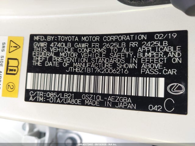 Lexus 2gr-fks 2019 JTHBZ1B17K2006216 Image 9