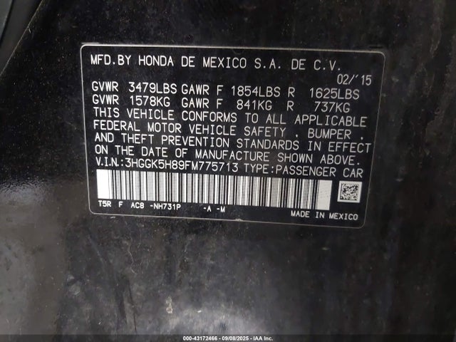 3HGGK5H89FM775713 Honda l15b1