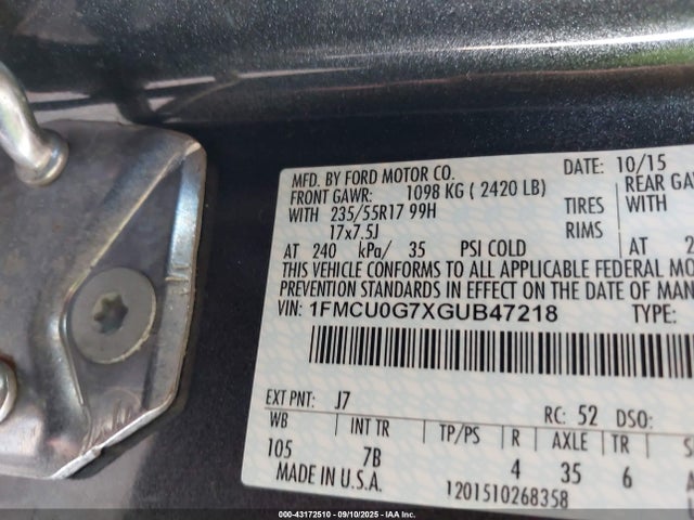 1FMCU0G7XGUB47218 Ford 2016