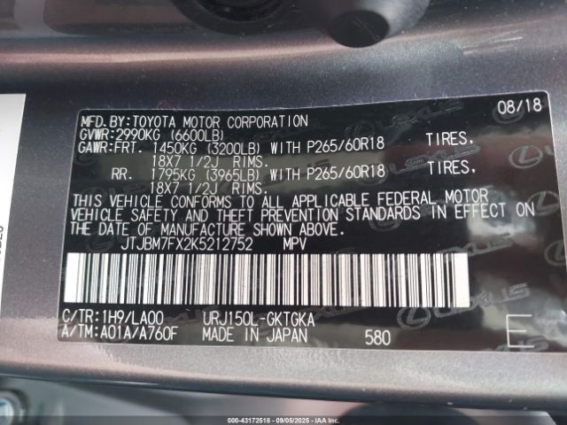 2019 LEXUS 460 JTJBM7FX2K5212752 Photo 8